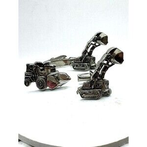Vtg Construction Vehicle Cufflinks Tie Clip Mercury  Industries  Yale Bulldozer